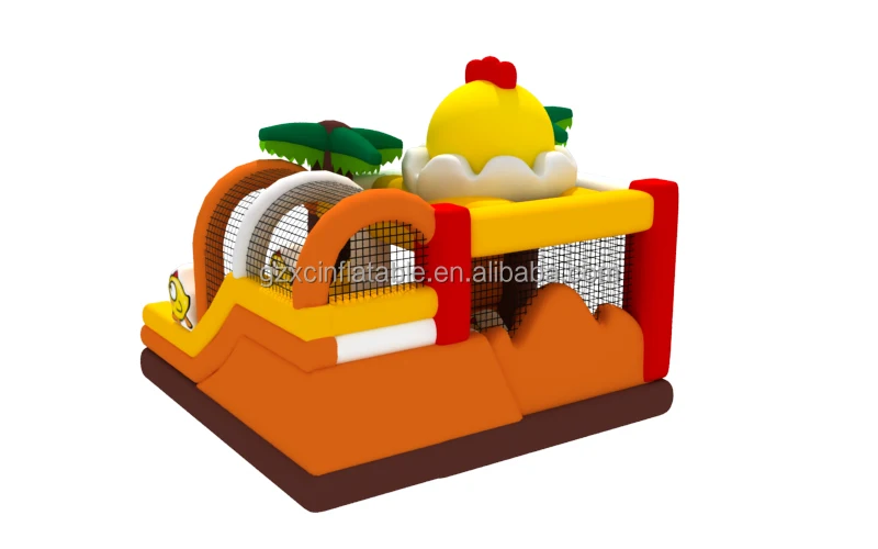 Digital Printing Chicken Cartoon Inflatable Combo Bouncy House With Slide and 3 Years Warranty
