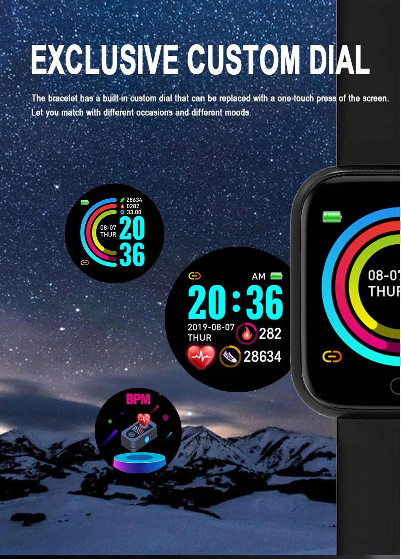Dropshipping IP67 Information Push Shake To Take Pictures 1.3 Inch Screen Y68 Plus Smart Watch 2022