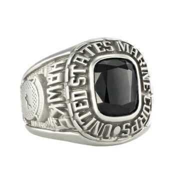 customized wholesale ring jewelry black gemstone marine corps military ring