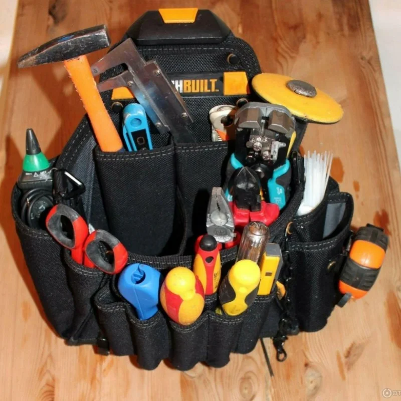 BSCI Tool Belt with Strap Adjustment Carpenter Construction Tool Pouch Bag with Hammer Holder/Large Capacity