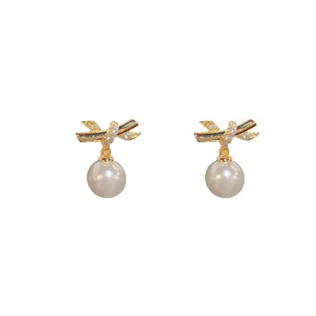 Exquisite Silver Needle Earrings Micro-Inlaid Zircon Cross Pearl Small Trendy Joker Niche Design Sense Earrings Temperament