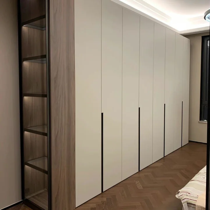 Bedroom furniture wood panel wardrobe / wood panel closet with big handle Solid Wooden Bedroom Wardrobes