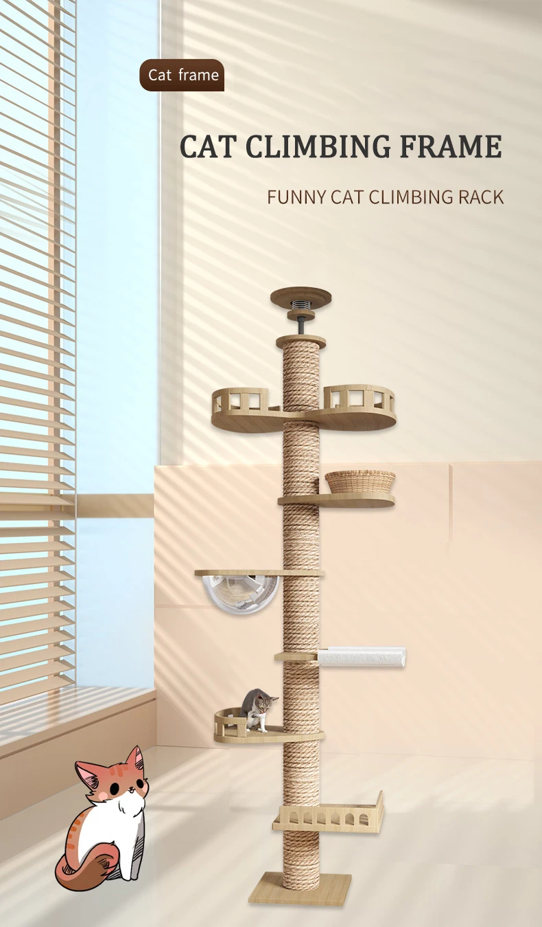 Modern Cat Ceiling Tree Tower Large Cats Condo Tree Play Furniture Scratcher Cat Climbing Frame
