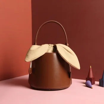 Crossbody Bags for Women Shoulder Bag Brand Designer Luxury Genuine Cow Leather Bag Bucket Handbag with Bow Knot