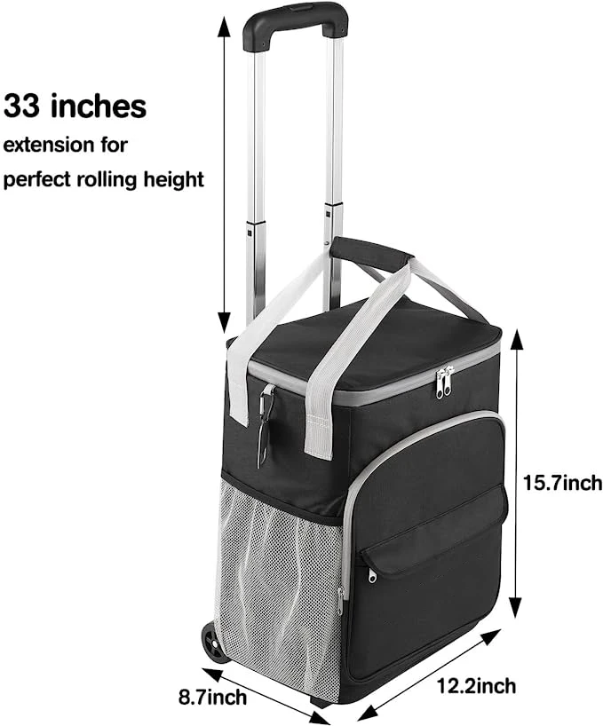 Insulated Rolling Cooler Bag Extended Collapsible,2 In 1 Portable