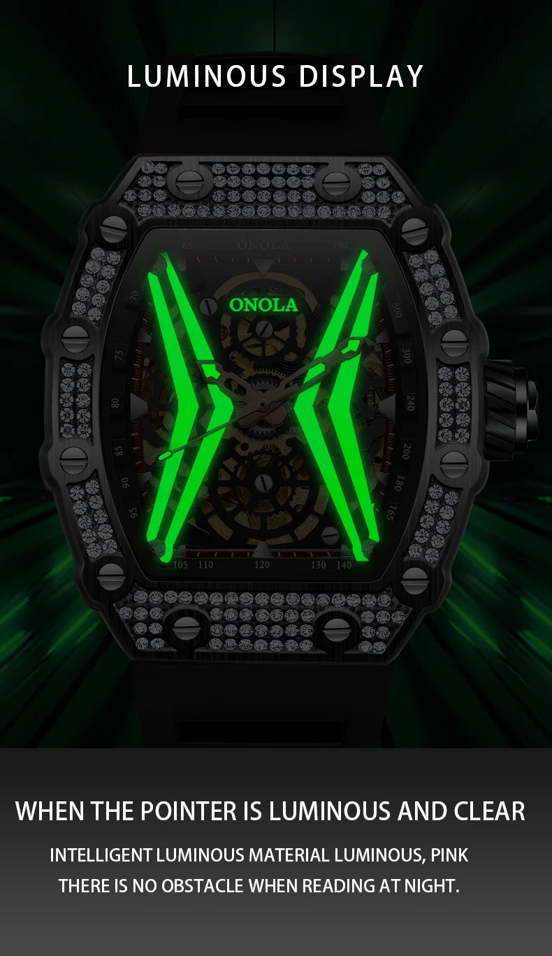 Onola Brand Luminous Dial Mens Mechanical Watches Waterproof Automatic ...