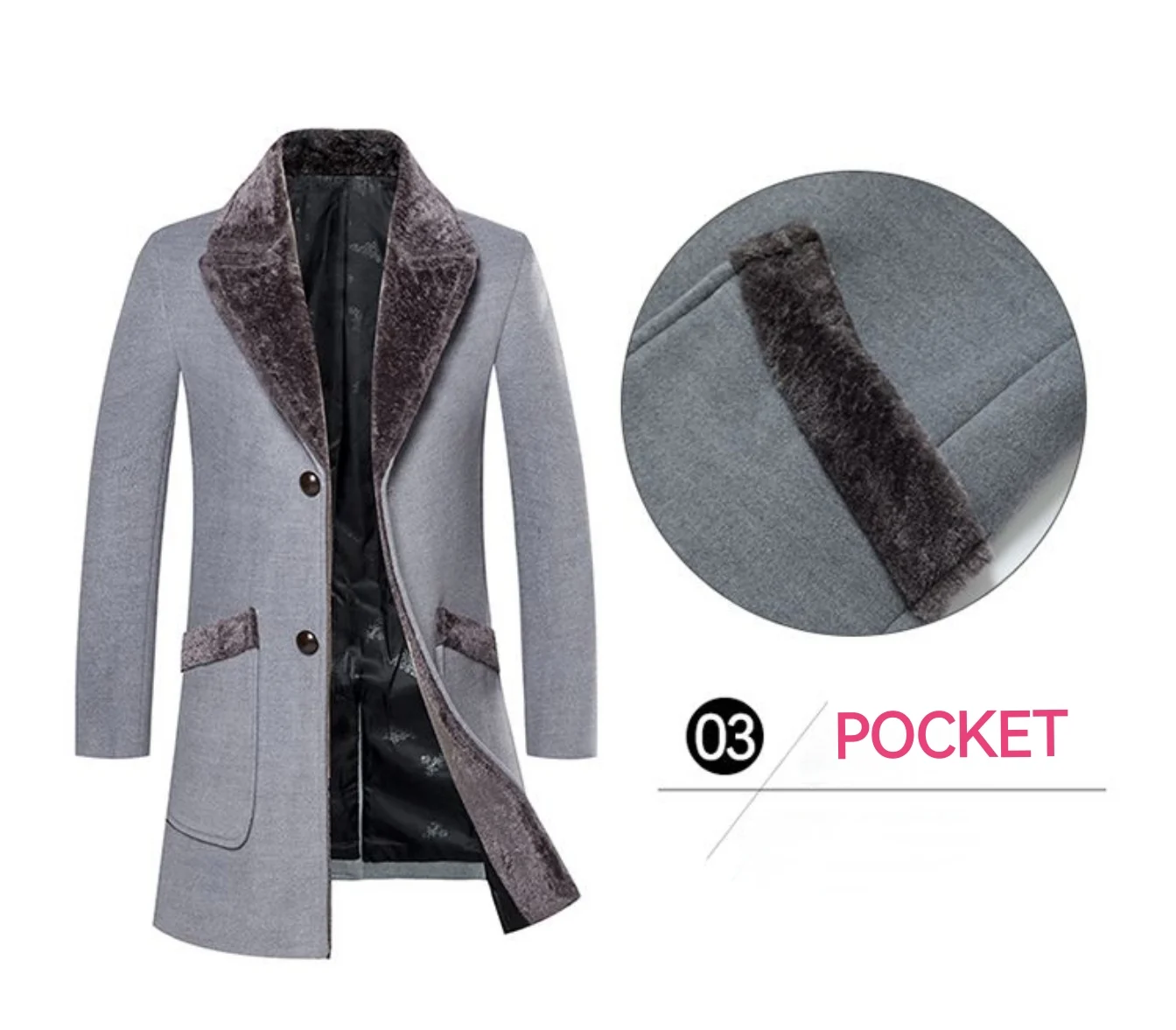 High Quality Male Fleece Overcoat Men's Coat Woolen Coats Jacket with Fur Collar Thick Warm Slim Mid Long Winter Wool_voghion.com