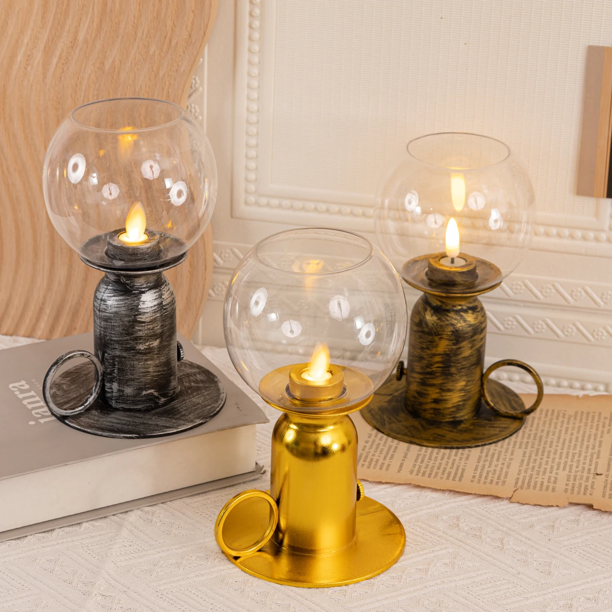 product plastic transparent round kerosene lamp candle flameless led candle retro kerosene lamp home decor party event interior decor-32