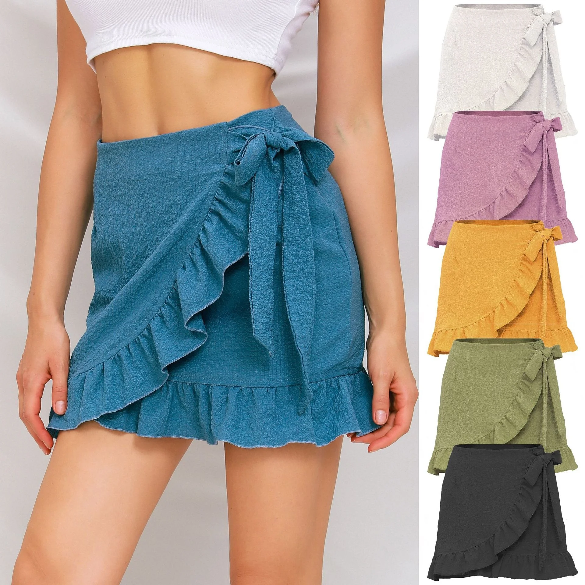 high waist summer fashion zipper lace up short skirt mini ruffle