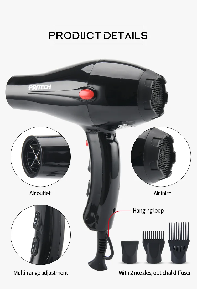 Pritech New Professional Ac Motor Ionic Function Hair Dryer With