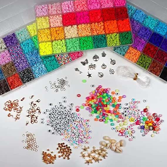 13200PCS 84 Colors Flat Round Polymer Clay Beads Kit Heishi Alphabet Letter Beads for Jewelry Bracelet Necklace Making