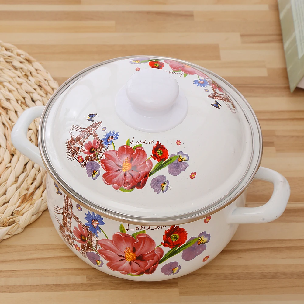 High Quality Double Handle Enamel Cast Iron Casserole with Flower Turkish Cookware Set