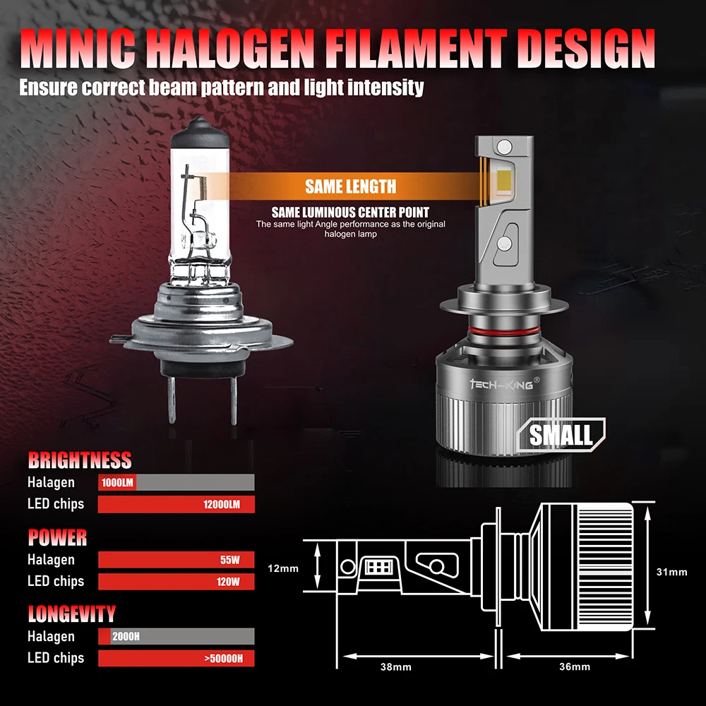 TECH-KING T9 Auto OEM ODM EMC canbus led bulb Custom Chip 9005 9006 9012 H4 LED 12V 120W 16000LM 6000K  Car LED Headlight Bulbs