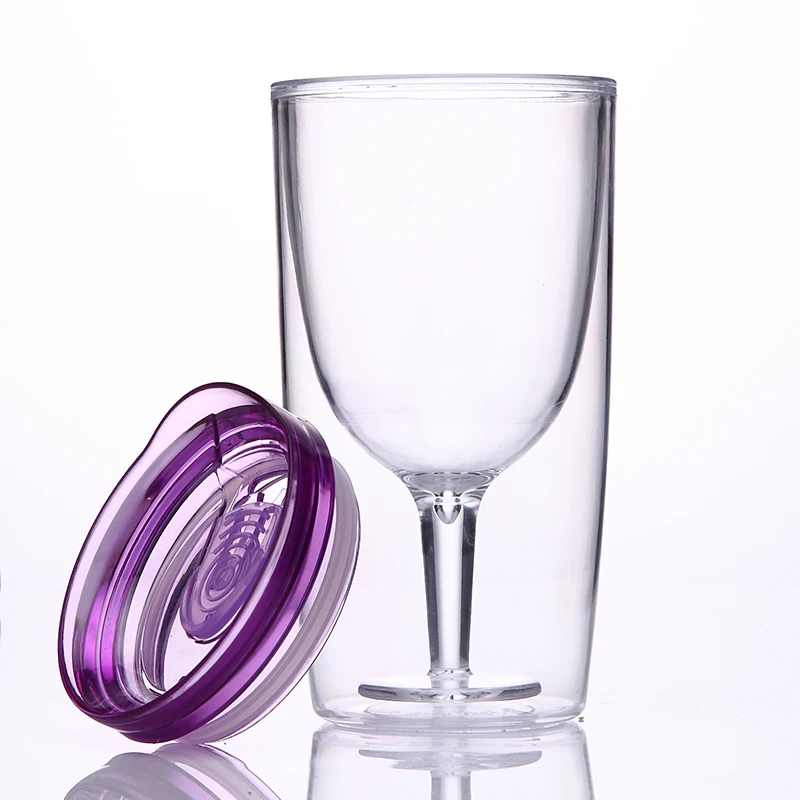 Пластиковый стакан для вина с двойными стенками и крышкой, 10 унций