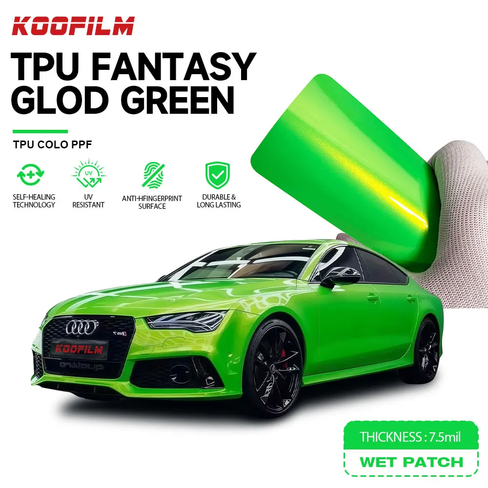 Pet / TPU Wrap Changing Color Film Wrap Color Change Film 7.5MIL Car Wrap Vinyl Roll Green Car
