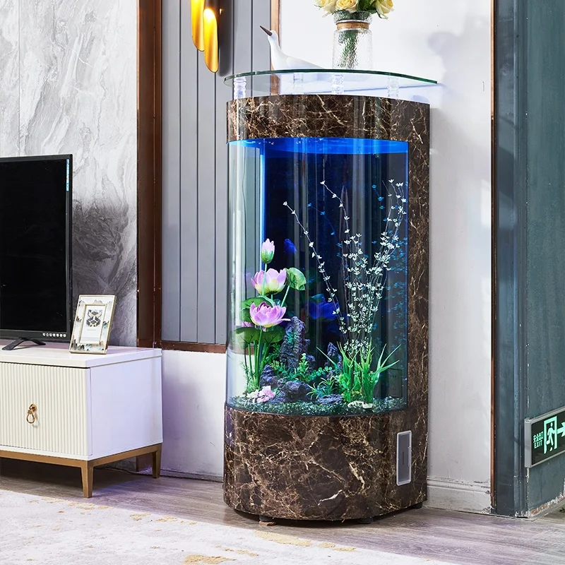 Contemporary Living Room Wall Leaning Aquarium Fish Tank