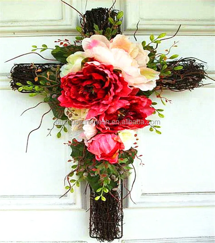 Cross Shape Dark Green Metal Wire Wreath Frame for DIY Christmas