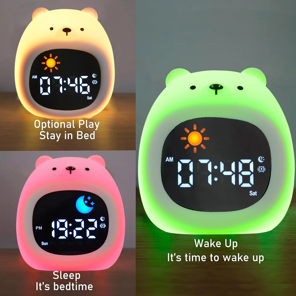 Ready to Rise Children's Sleep Trainer,Toddler Sleep Training Clock With Sun & Moon,Bear Night Light for Toddlers and Kids