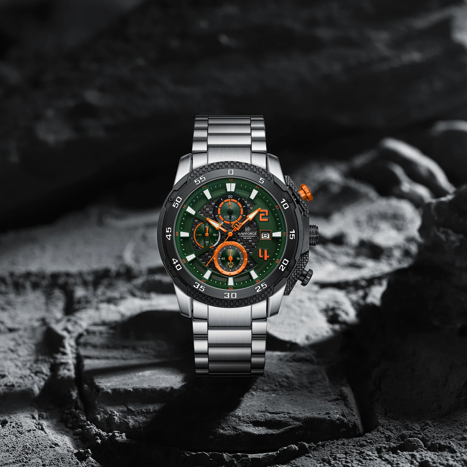 NAVIFORCE 8047 Men Watch Sport Top Brand Luxury Chronograph Date Original Wristwatch Stainless Steel Watches Quartz Male Clock