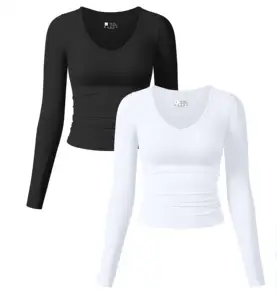 High Quality Seamless Yoga Tight Top V-Neck Long Sleeved Sports Top Breathable and Lightweight Plus Size Available