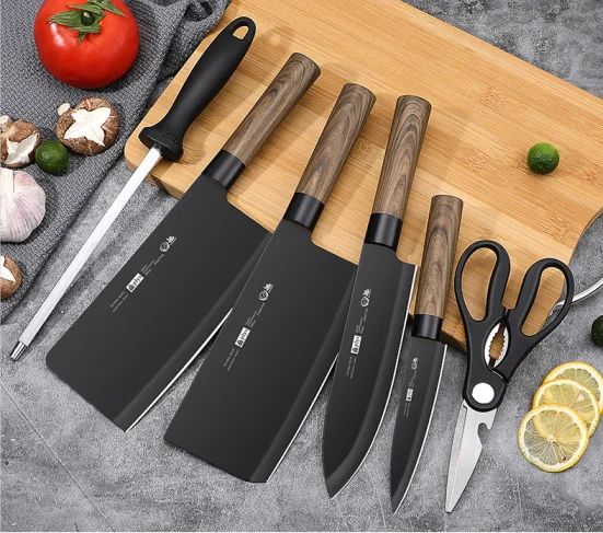 Stainless Steel Kitchen Knives Set Black Chef Knife Slicing Cleaver ...