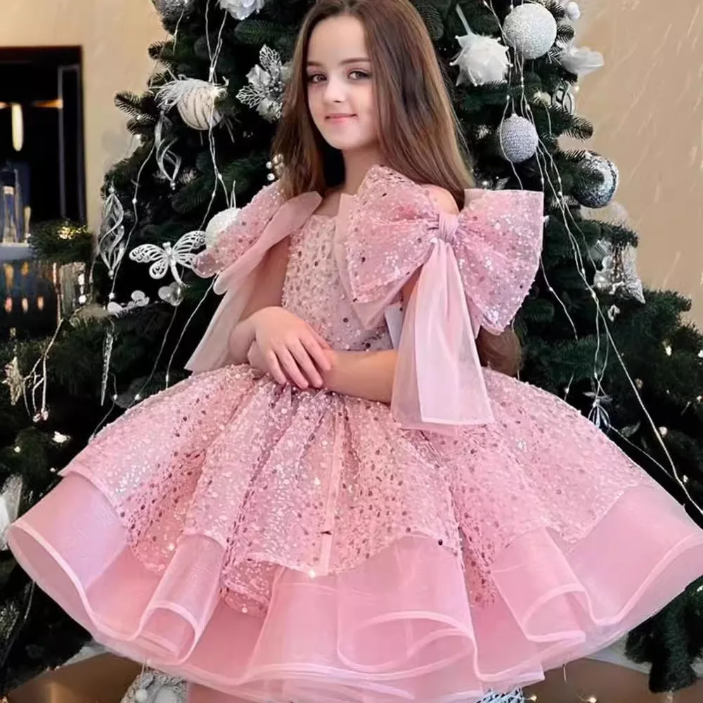 Fairy Tale Dreamy Candy Color Flower Tulle Haute Couture High Quality  Wedding Birthday Girl Princess Party Dress with Train