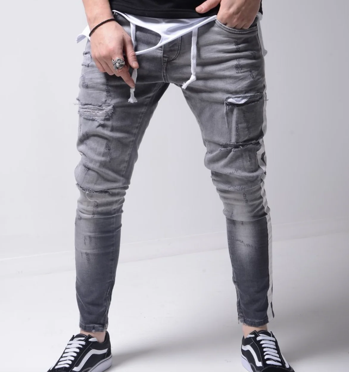 Jeans Skinny Da Uomo In Denim Con Cerniera Laterale A Righe Laterali - Buy  Jeans Da Uomo Skinny,Jeans Denim Uomo,Jeans Firmati Da Uomo Product on  Alibaba.com
