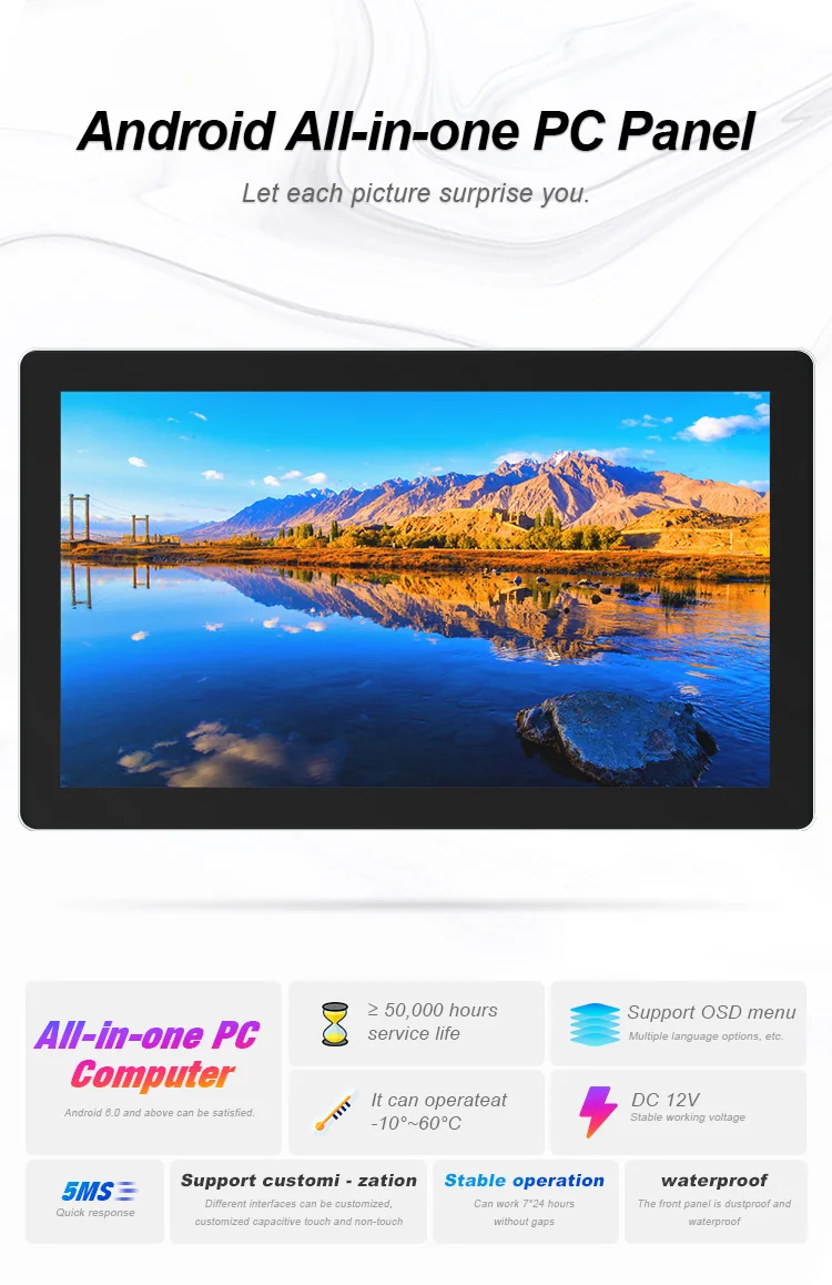 18.5 Inch Industrial Waterproof Panel Pc IPS Lcd Tft Touch Screen Monitor All in One Desktop Tablet Pc