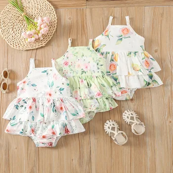 Summer girls' clothing new baby girls' summer sling romper small floral children's triangle bottom-covering jumpsuit