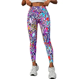 New Style Yoga Pants Seamless Painted Print Color Block Design High Waist Sweat Absorbent Sports Outer Wear Long Pants for Women