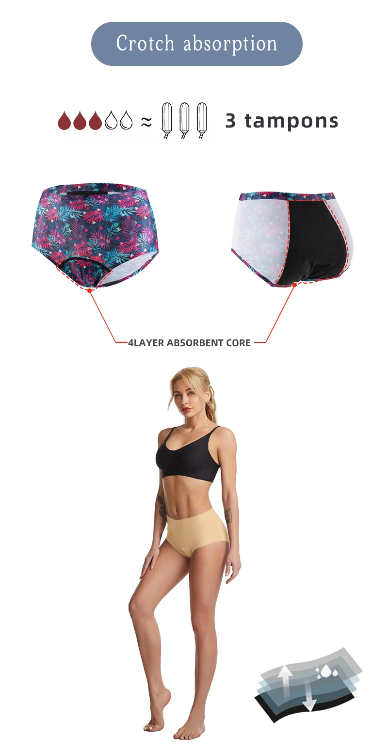 4 Layers Period Panties No Pfas Disposable Menstrual Underwear Swimwear