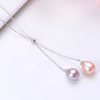 Lady 925 silver necklace zhuji 8-9mm AAAA top grade fresh water pearl pendant drop