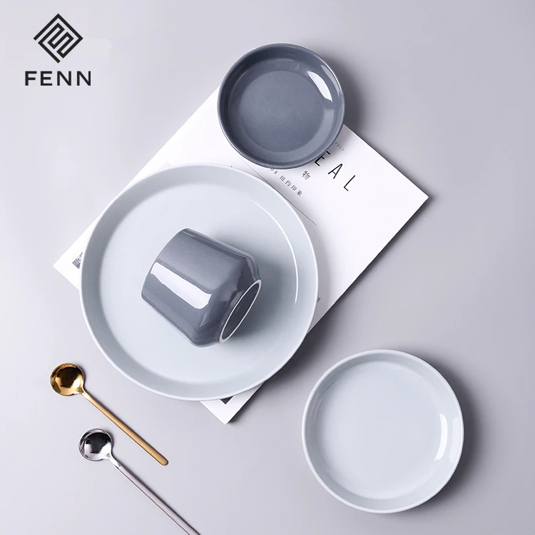 FENN Customized Factory Supplies MultiColor Glazed Nordic Plate / Ceramic Tableware Soup Plate Porcelain Deep Plate & Dish Set