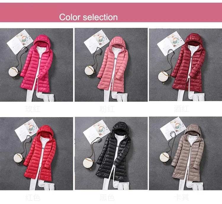 Best Selling Womens Long Thin Eiderdown Slim Hooded Parka Female Portable White Duck Down Jacket