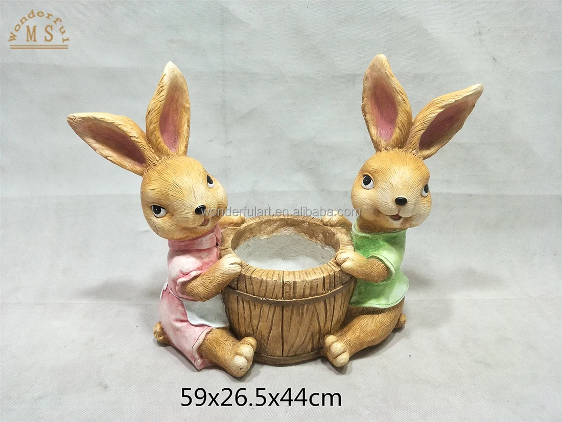 Polistone Animal Green Planters Stoneware Rabbit Shape Flower Pot Planter Pot Garden Pot for Outdoor Garden Decoration