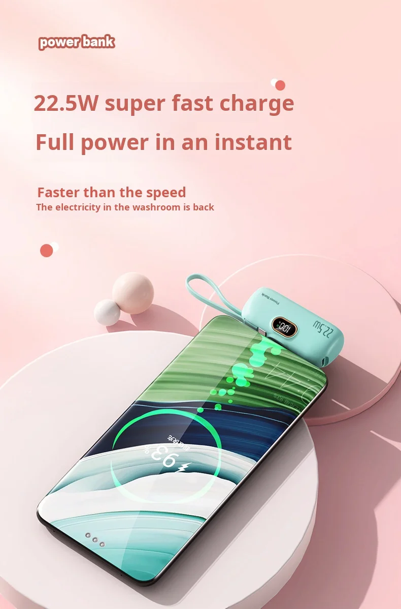 2024 New Design Mini Capsule Powerbanks 22.5w Super Fast Charge 2in1 5000mah 10000mah Large Capacity Portable Power Bank