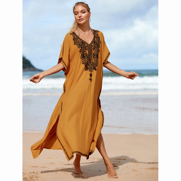 Rayon abito vacanza ricamato Bikini camicia da sole abiti lunghi