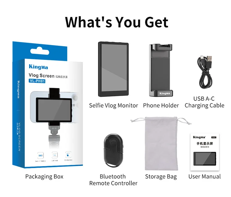 その他 KingMa Vlog Screen VL-PH01 KINGMA VL-PH01 Phone Monitor Selfie Vlog Screen for Android & IOS