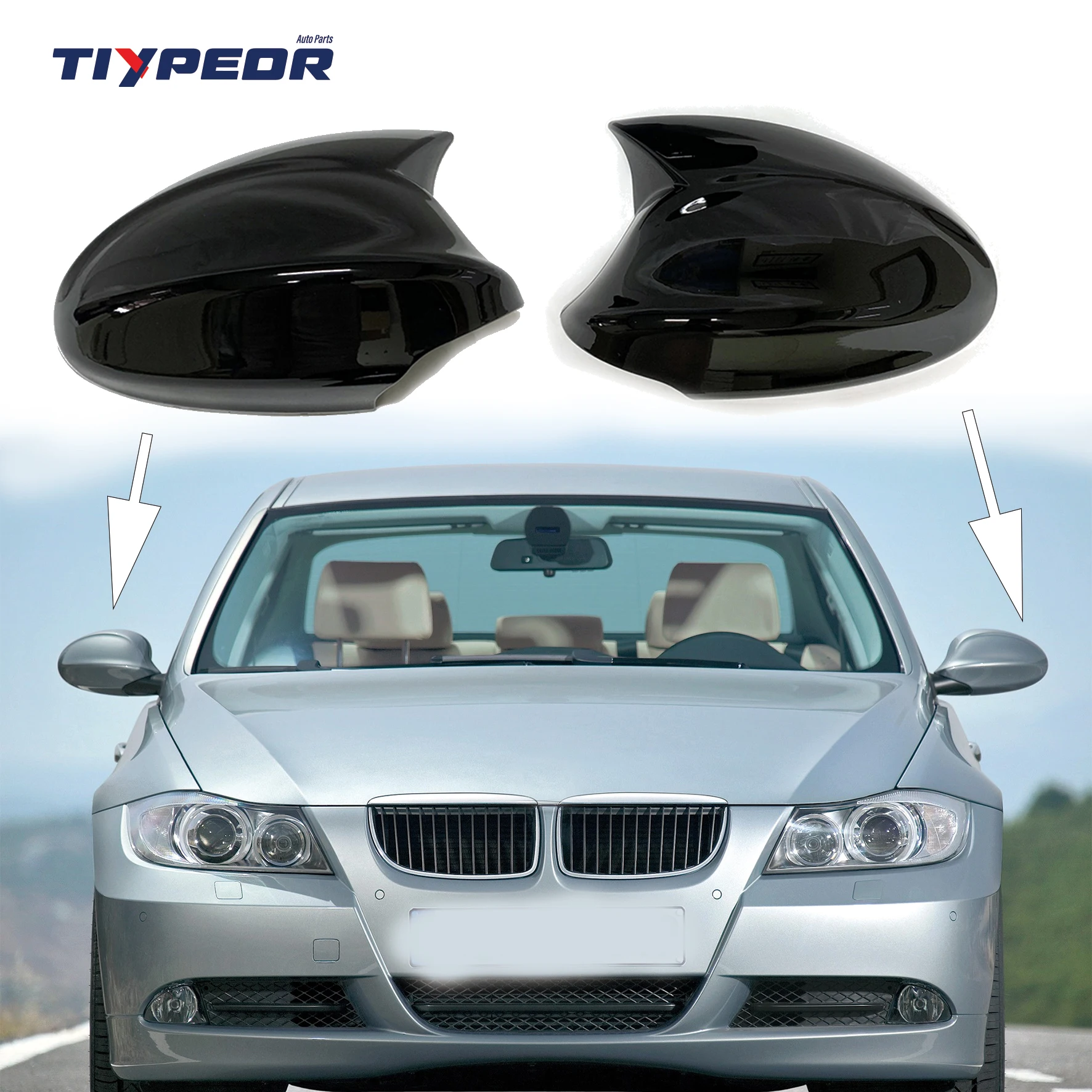 product tiypeor high quality ox horn style mirror cover for bmw 3 series e90 2005   2007  car parts replacement rearview mirror cover-4