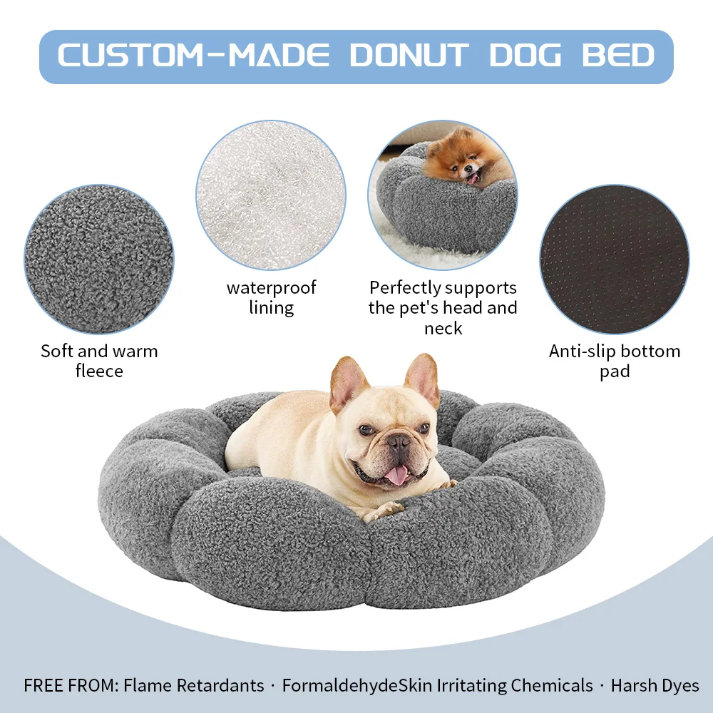 OEM & ODM calming washable luxury calming machine washable pet dog cat donut bed details