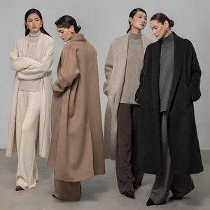 High End Winter Bathrobe Style Double-sided Wool Coat Women's Collar Long Woolen Coat With Waist Rope