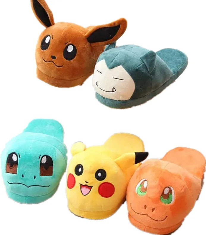 Pikachu Snorlax плюшевые домашние хлопковые тапочки с расширенным и утолщенным