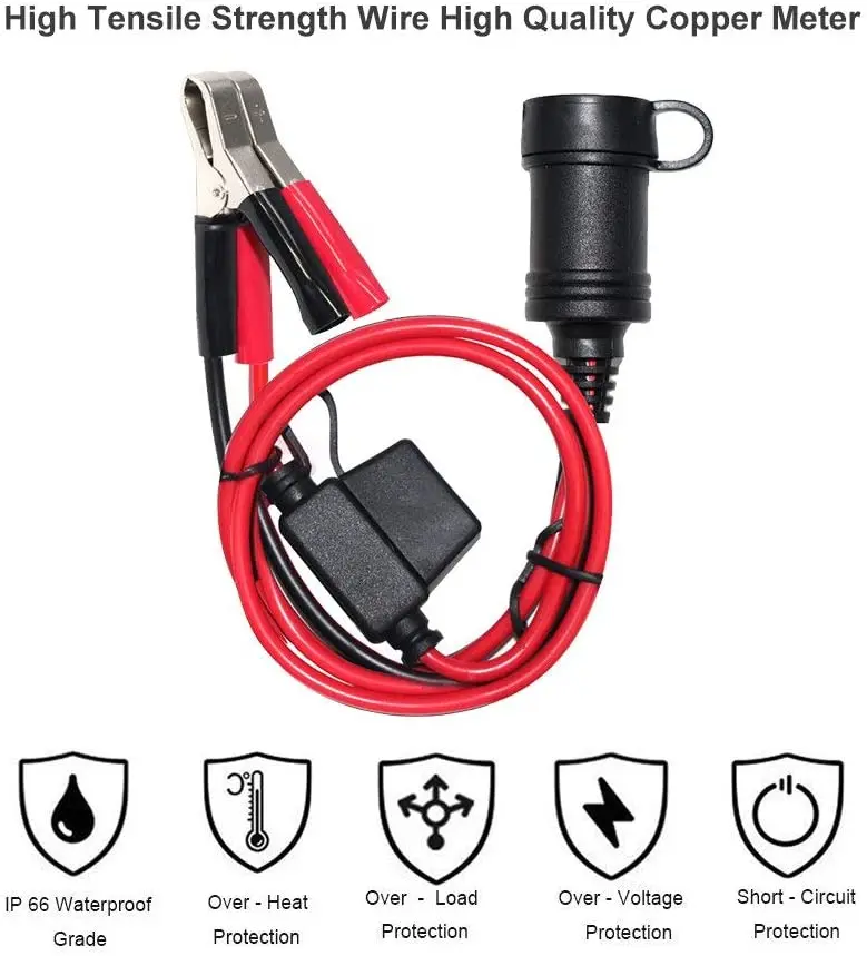 Con 303 interruttore fusibile 10A presa accendisigari a clip a coccodrillo prolunga cavo batteria per auto esterno moderno ABS nero/rosso