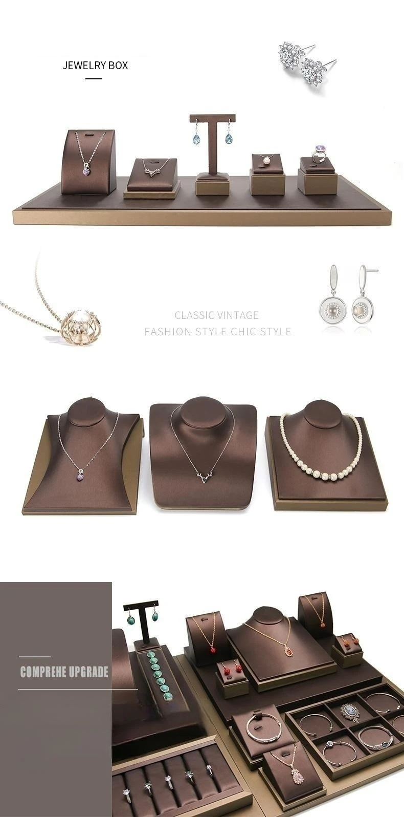 Luxury Brushed Pu Jewelry Display Case Set Jewelry Tray Jewelry Display