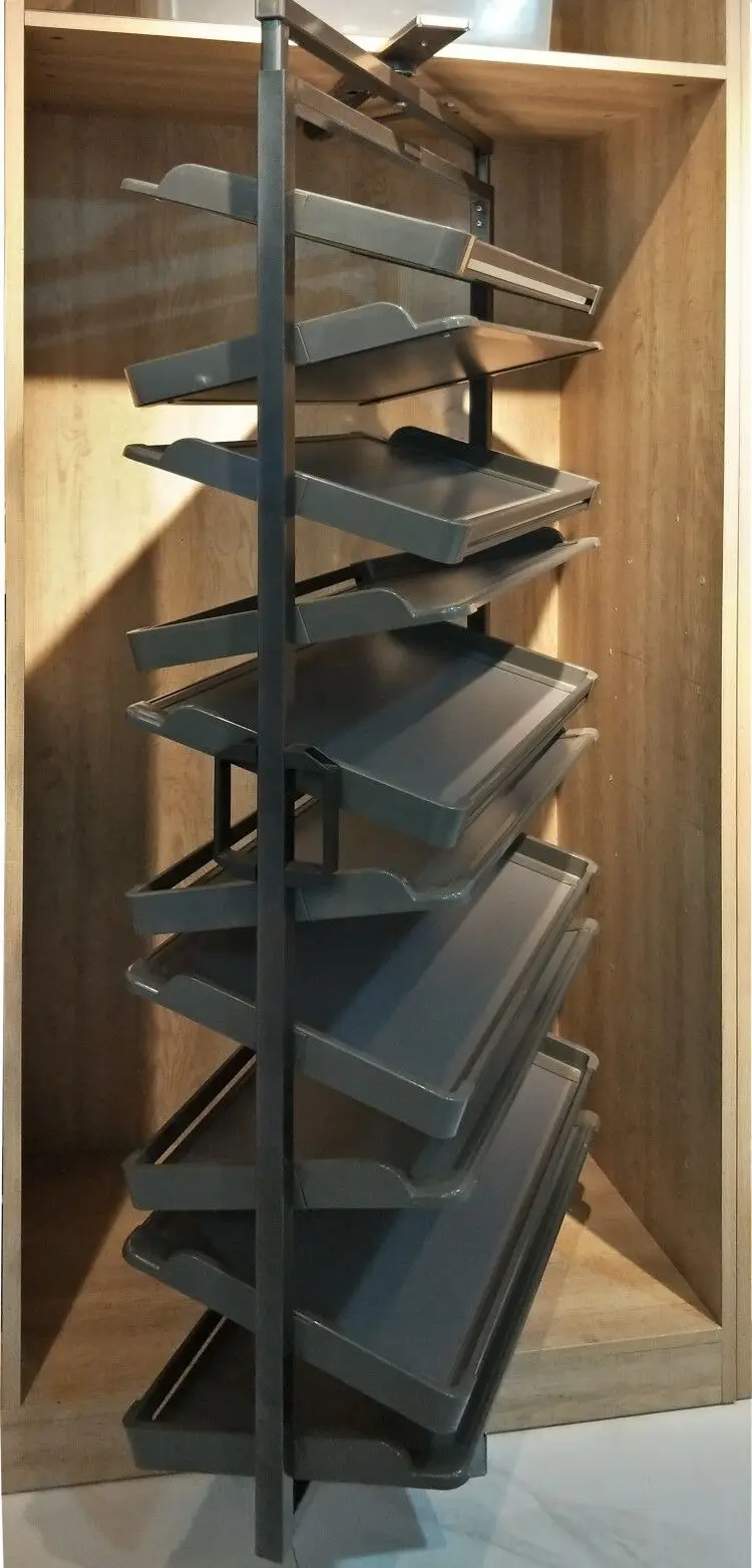 360 Degree Rotatable Double Sided Metal Shoe Rack Pull-out Adjustable  Rotating Shoe Display Stand in Wooden Shelf