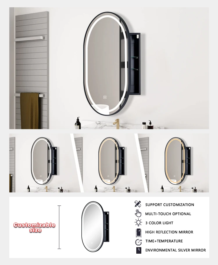 product modern european oval wall mounted bathroom vanity surface mount led medicine cabinet with mirror for villa use-4