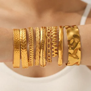 MW Waterproof 18k Gold Plated Adjustable Cuff Bangle Open Tarnish Women Fashion Bangles Stainless Steel Designer Cuff Bangles