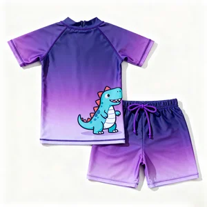 Oeko Tex Custom 2-Piece Eco-Friendly Breathable Swimwear for Boys Short Sleeve Rash Guard Sets with UPF 50+ Sun Protection