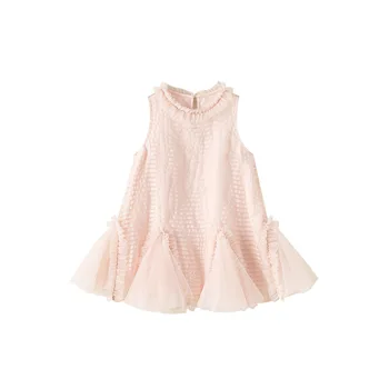 Summer Kids Dresses Stylish Princess Dress Embroidered Patchwork Mesh Sleeveless for Girls Casual Style Lace Princess Dress