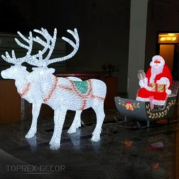 屋外クリスマス鹿ライトフィギュア/等身大サンタトナカイそり